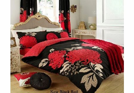 FLORAL [hachette] PRINTED FLOWER FLORAL BLACK/RED CURTAINS SET   TIE BACKS 66`` X 72`` SIZE